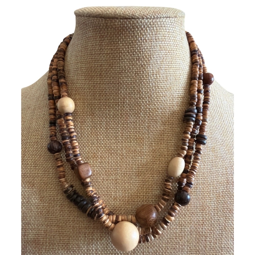 Multistrand Wooden Bead Necklace Natural Brown Earthy Boho Layered  Boho Neutral